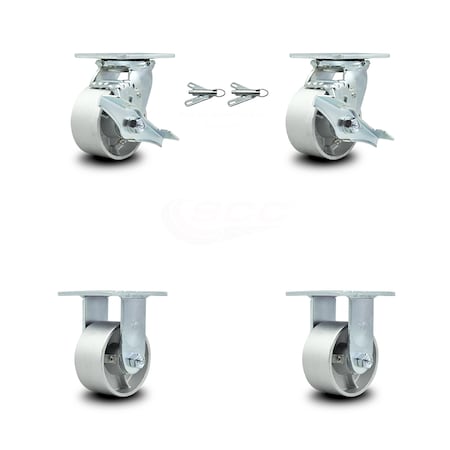 Service Caster 4 Inch Semi Steel Caster Set with 2 Brakes/Swivel Lock 2 Rigid SCC-30CS420-SSR-TLB-BSL-2-R-2